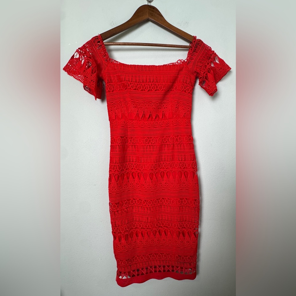 Saylor x Free People Mariah Lace Crotchet Midi Dress Red‎ Size Small - Picture 2 of 11